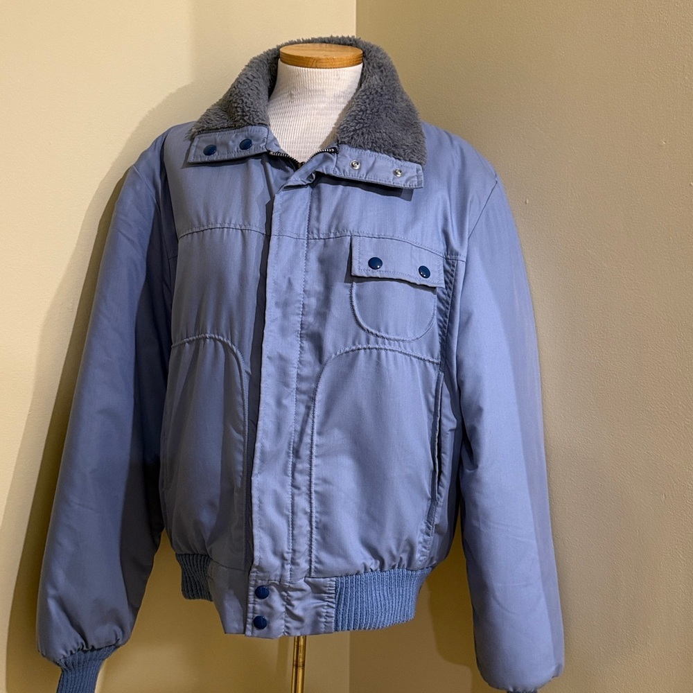 Westwind Men's Blue/Gray Bomber Jacket Fleece Lined Zip/Button Stand Collar L